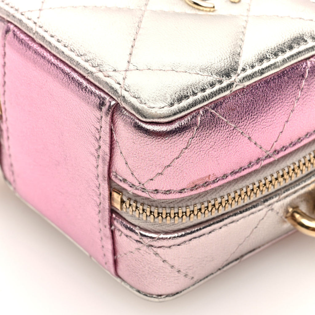 Gradient Metallic Lambskin Quilted Like A Wallet Clutch With Chain Gold Pink