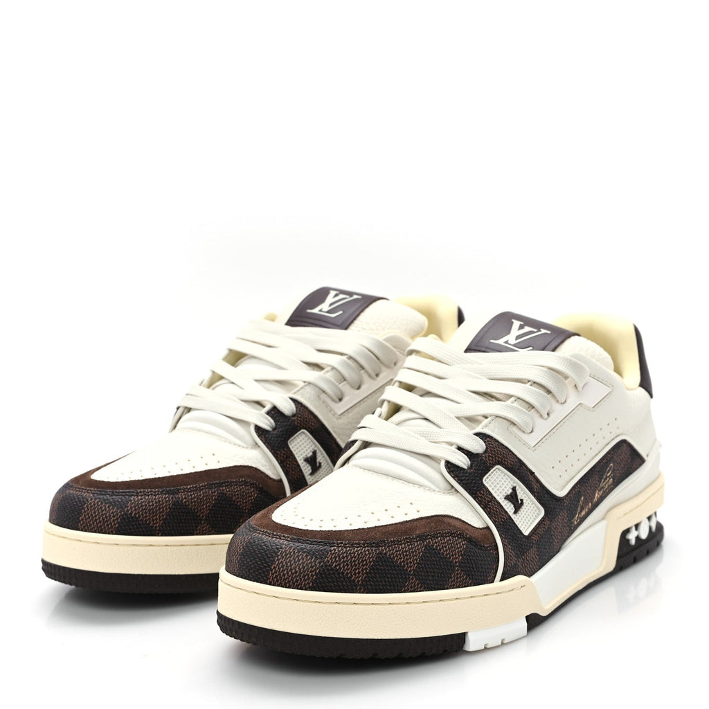 Grained Calfskin Damier Ebene Mens LV Trainer Sneakers 8 Moka Brown