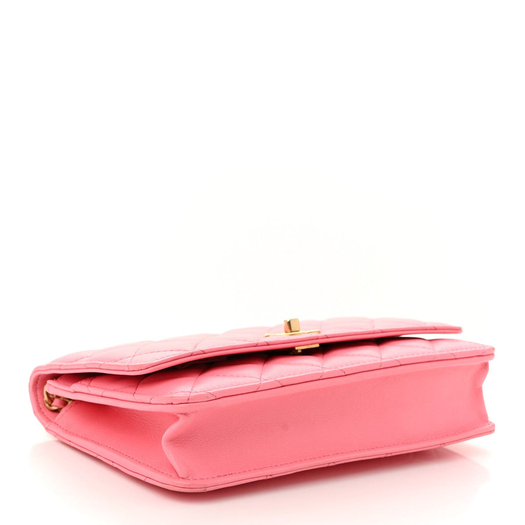 Lambskin Quilted CC Pearl Crush Wallet on Chain WOC Pink