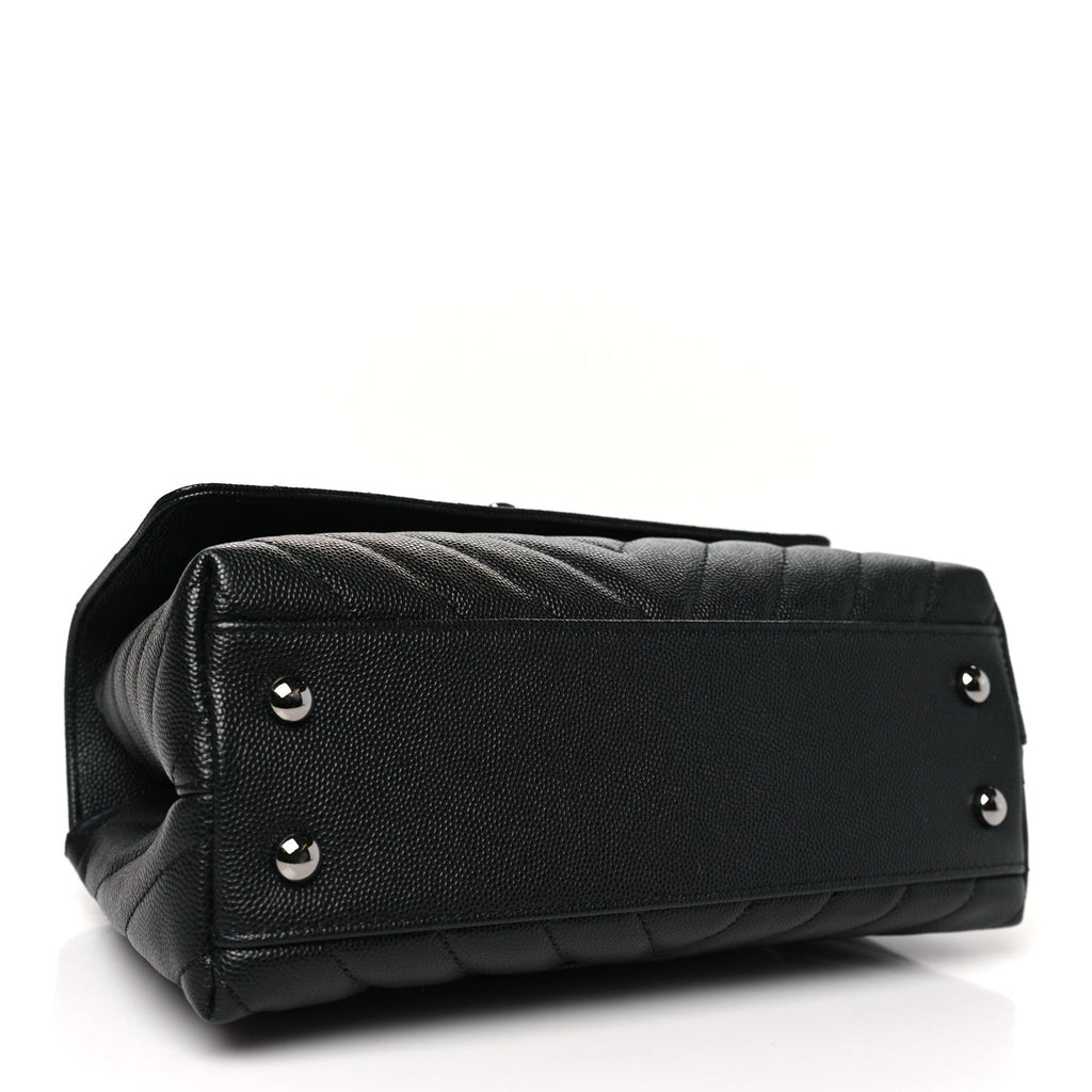 Caviar Chevron Quilted Mini Coco Handle Flap Black