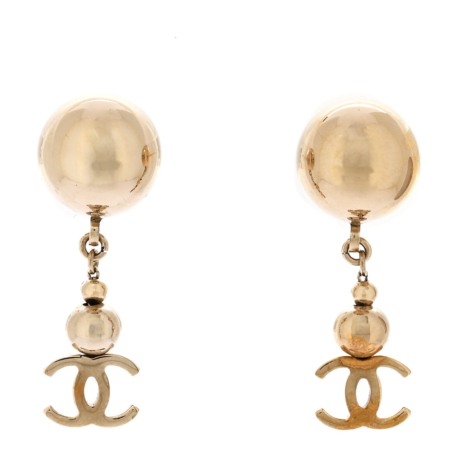 Metal CC Drop Earrings Gold
