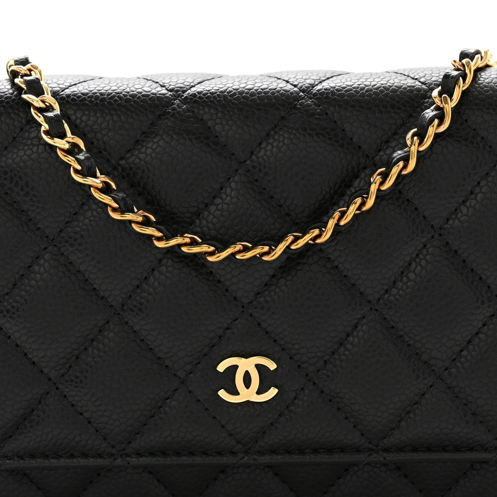 Caviar Quilted Wallet on Chain WOC Black