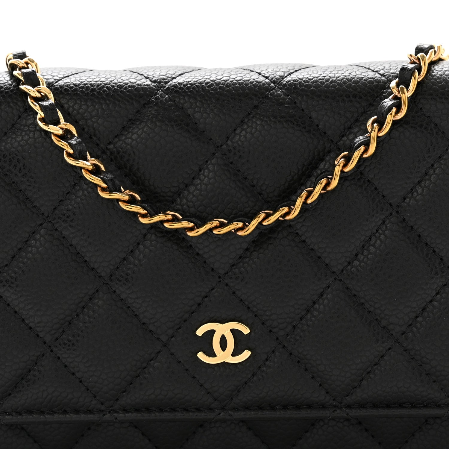 Caviar Quilted Wallet on Chain WOC Black