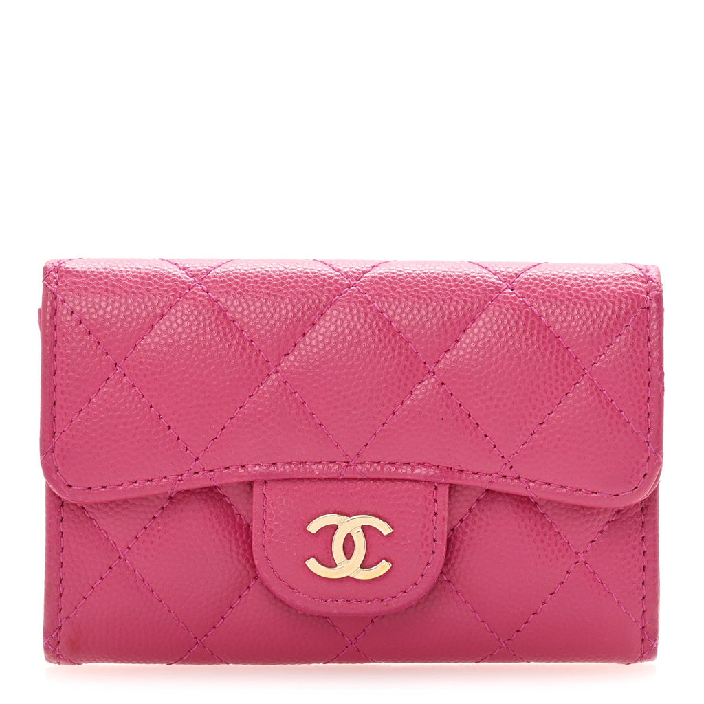 Caviar Quilted Flap  Holder Wallet Dark Pink
