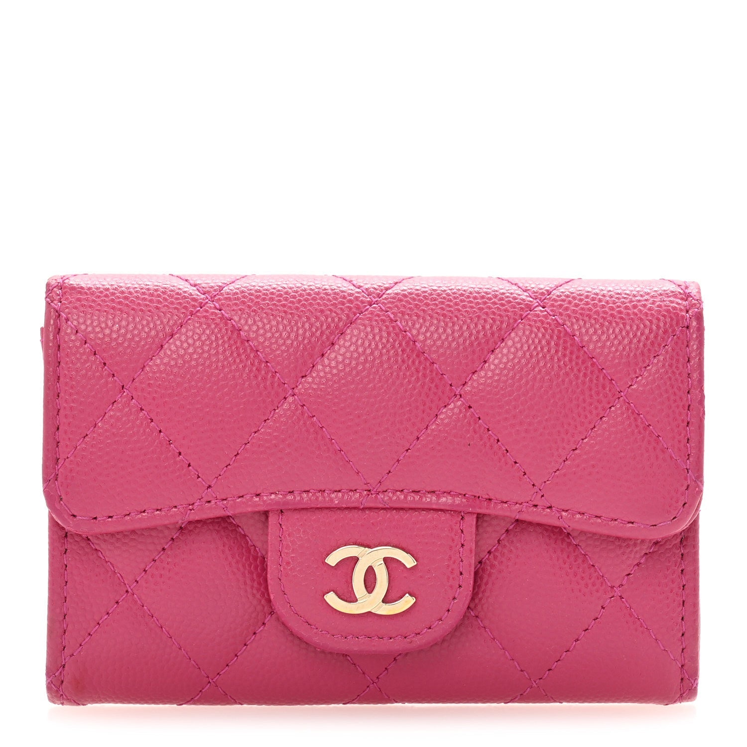 Caviar Quilted Flap  Holder Wallet Dark Pink