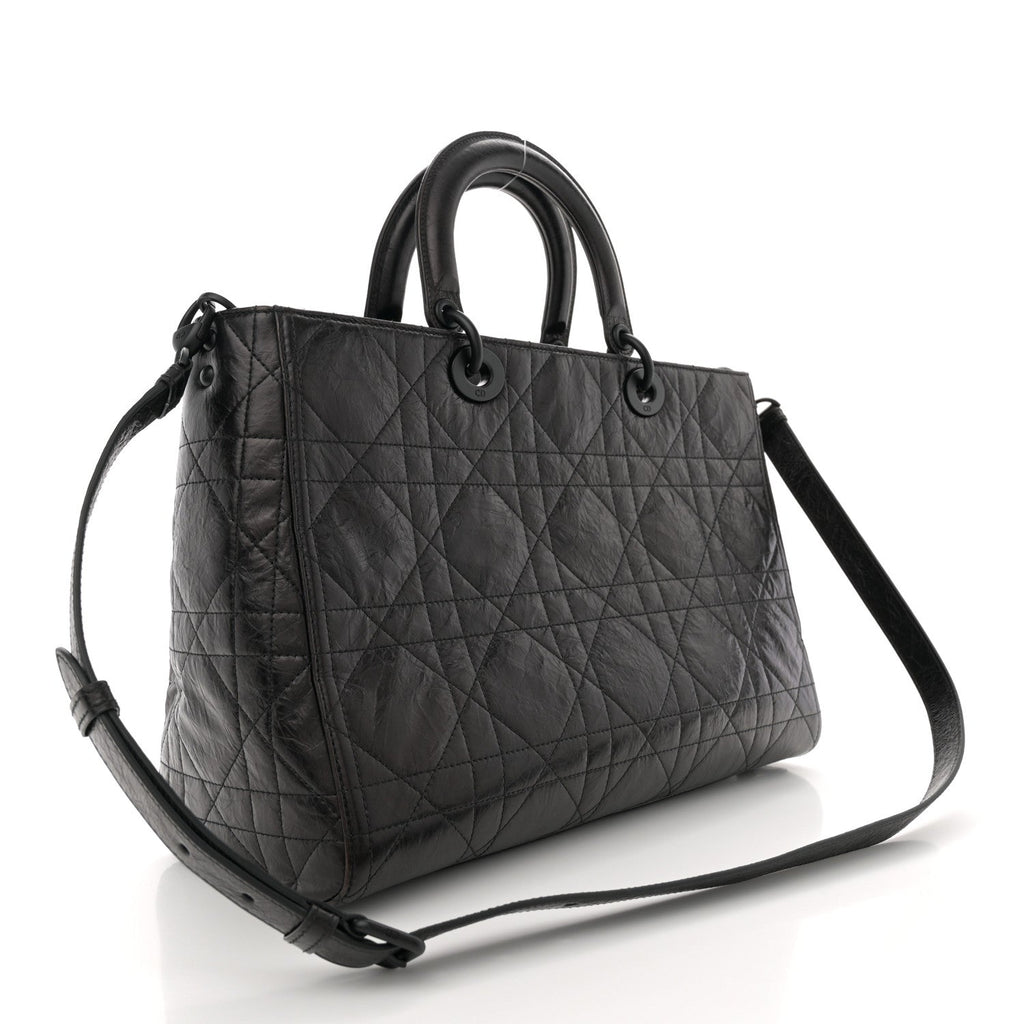 Crinkled Calfskin Large Lady D-Sire Tote Black