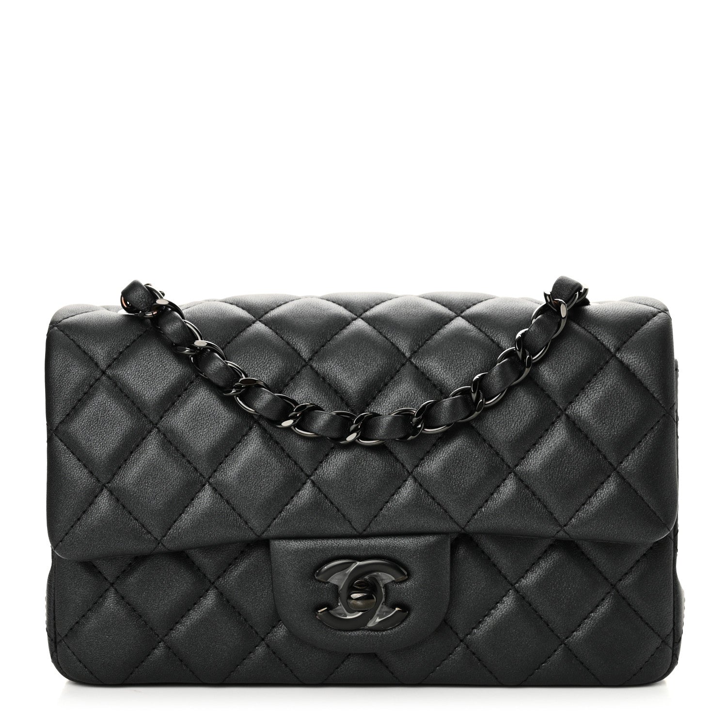 Lambskin Quilted Mini Rectangular Flap So Black