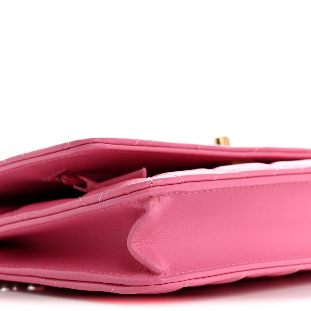 Lambskin Quilted CC Pearl Crush Wallet on Chain WOC Pink