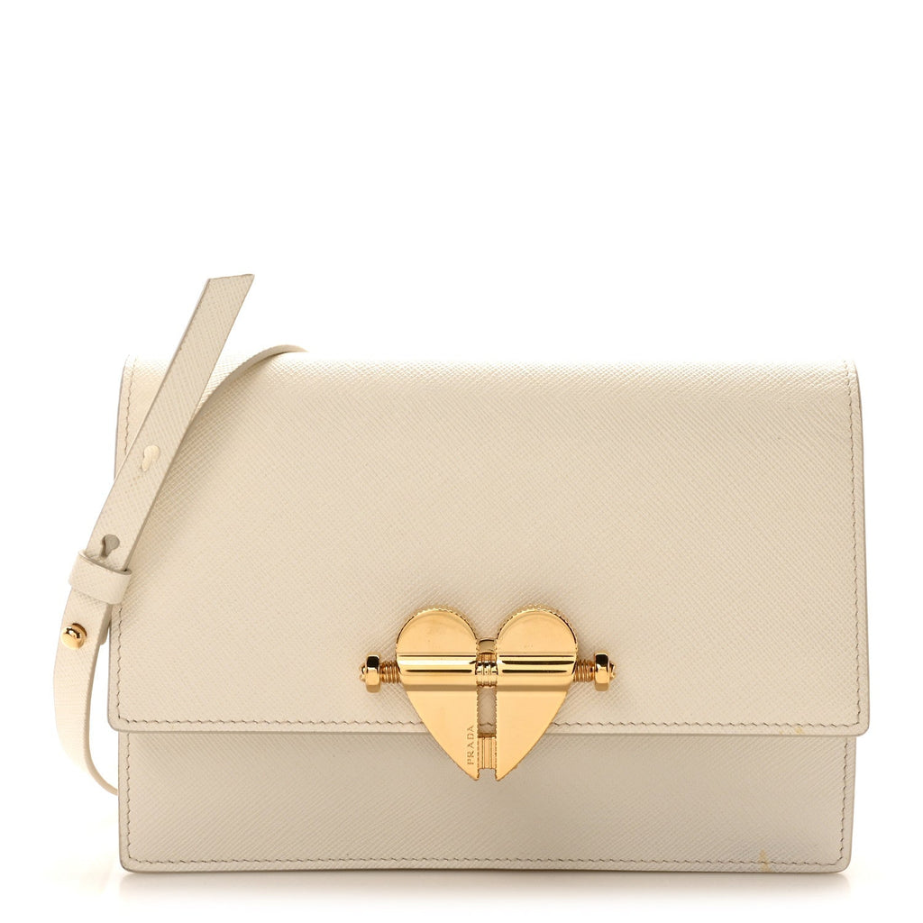 Saffiano Heart Lock Crossbody Bag White