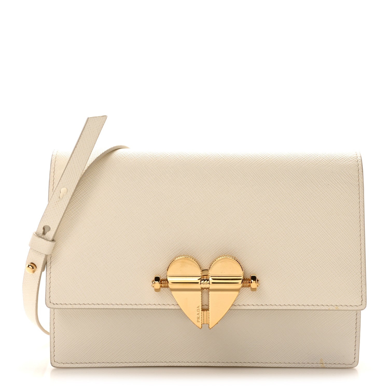 Saffiano Heart Lock Crossbody Bag White