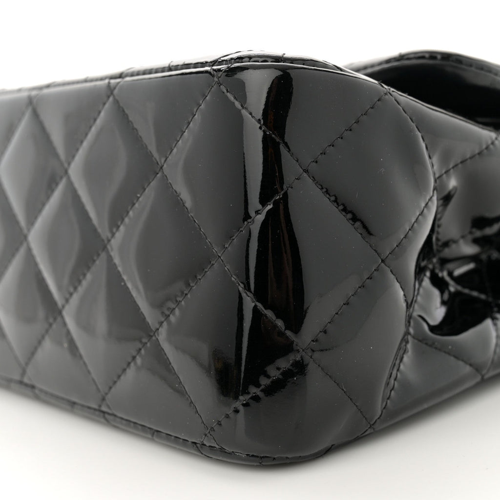 Patent Quilted Jumbo Double Flap Black