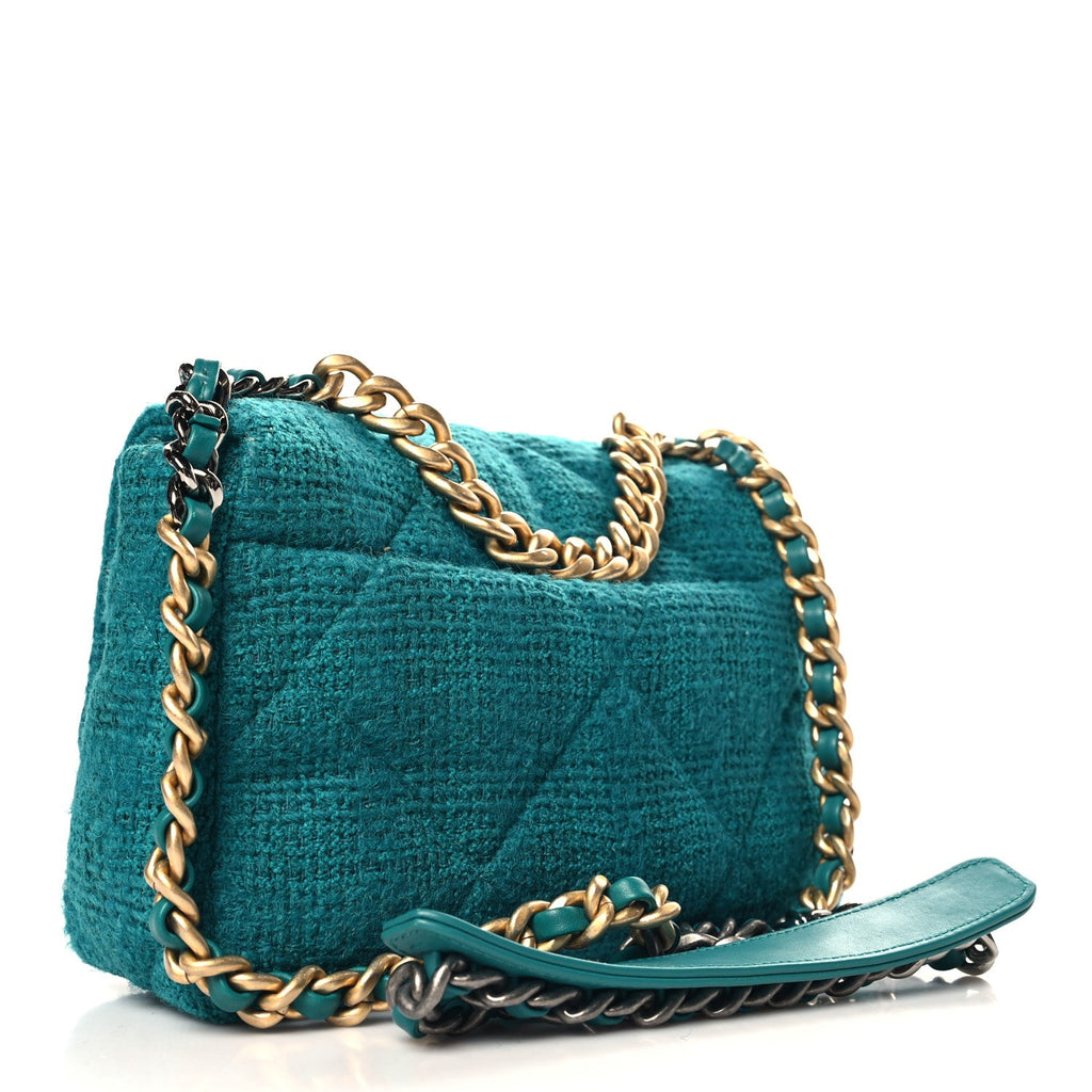 Tweed Quilted Medium Chanel 19 Flap Green