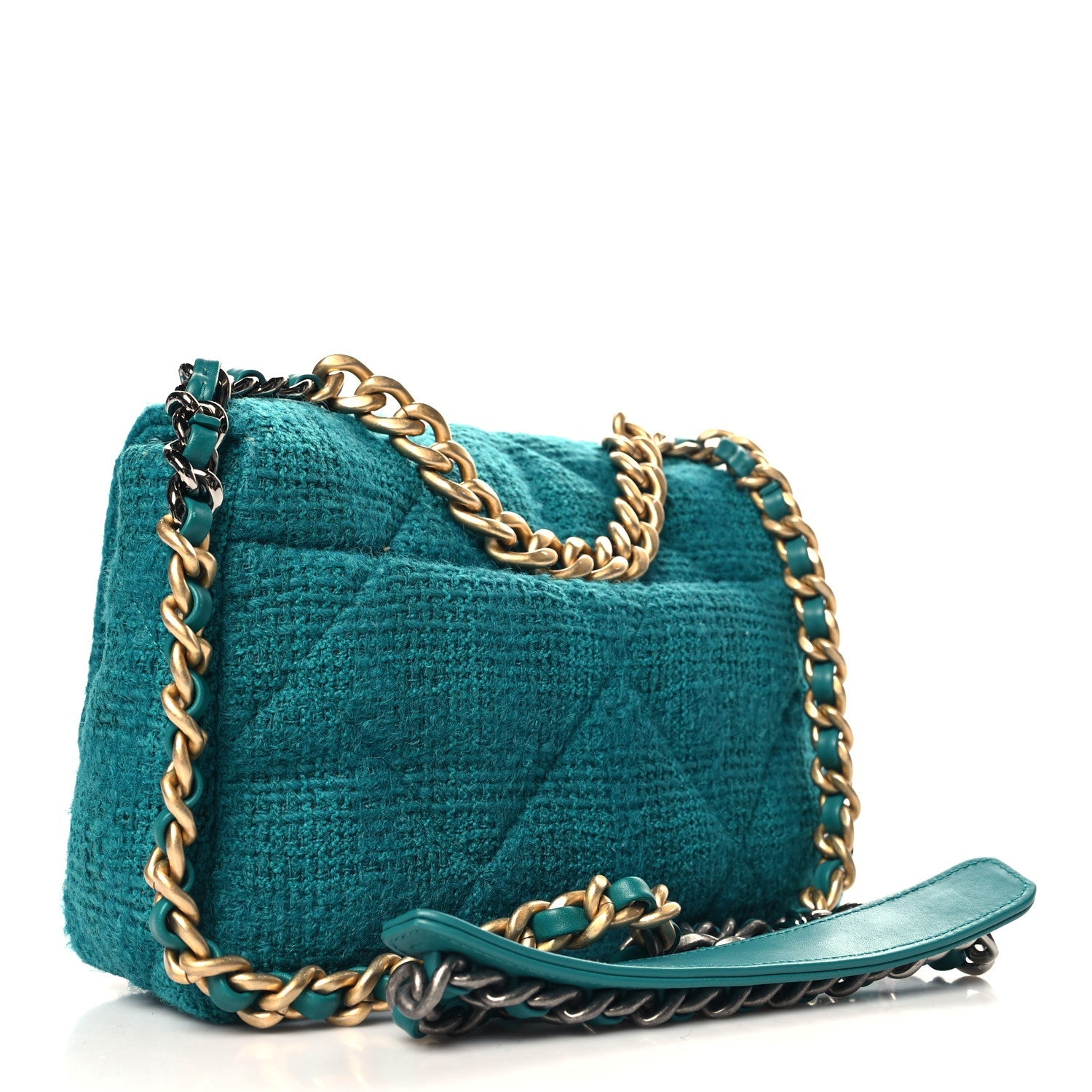 Tweed Quilted Medium Chanel 19 Flap Green