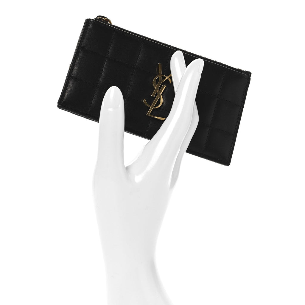 Lambskin Matelasse Cassandre Carre Fragments Zippered  Case Black