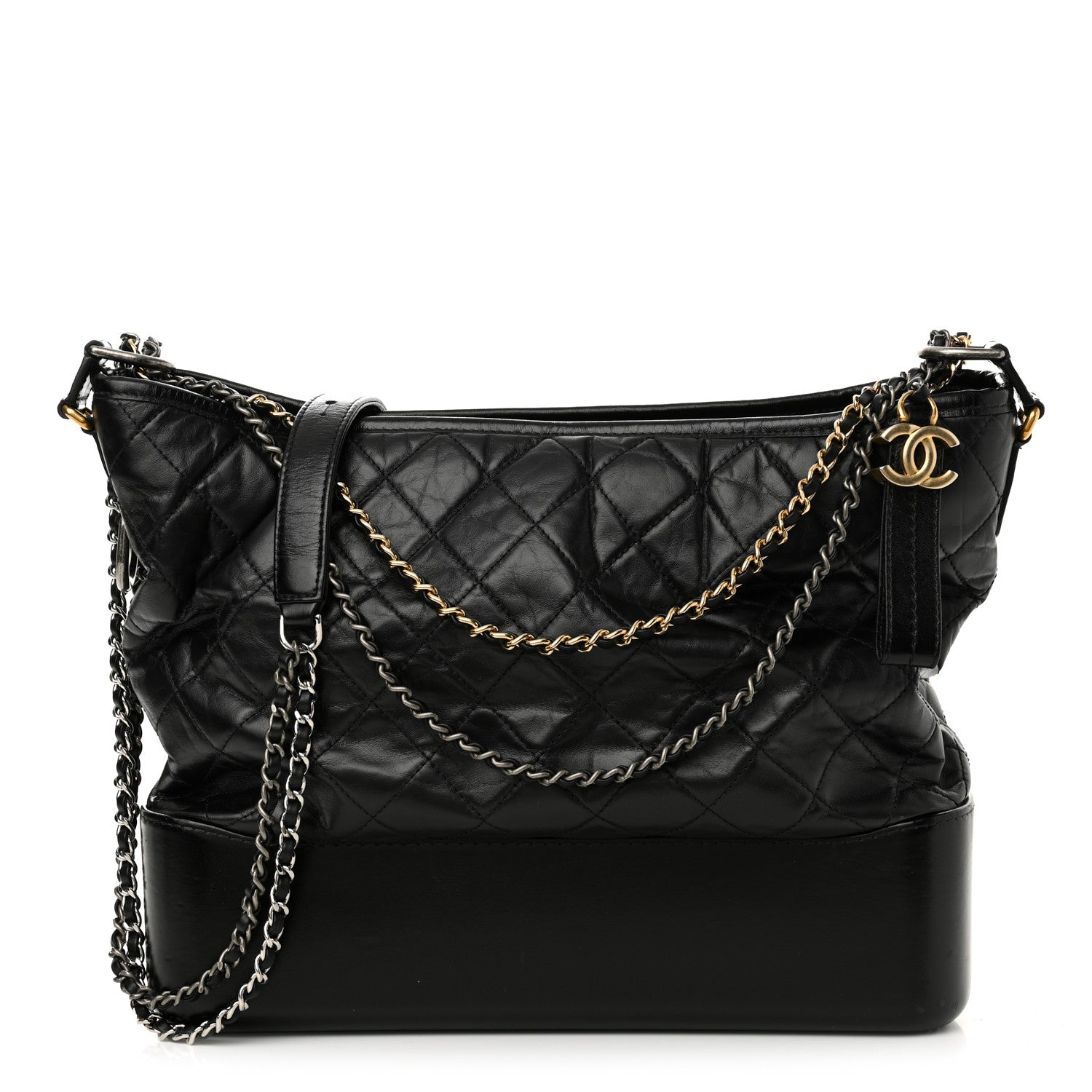 Aged Calfskin Quilted Large Gabrielle Hobo Black