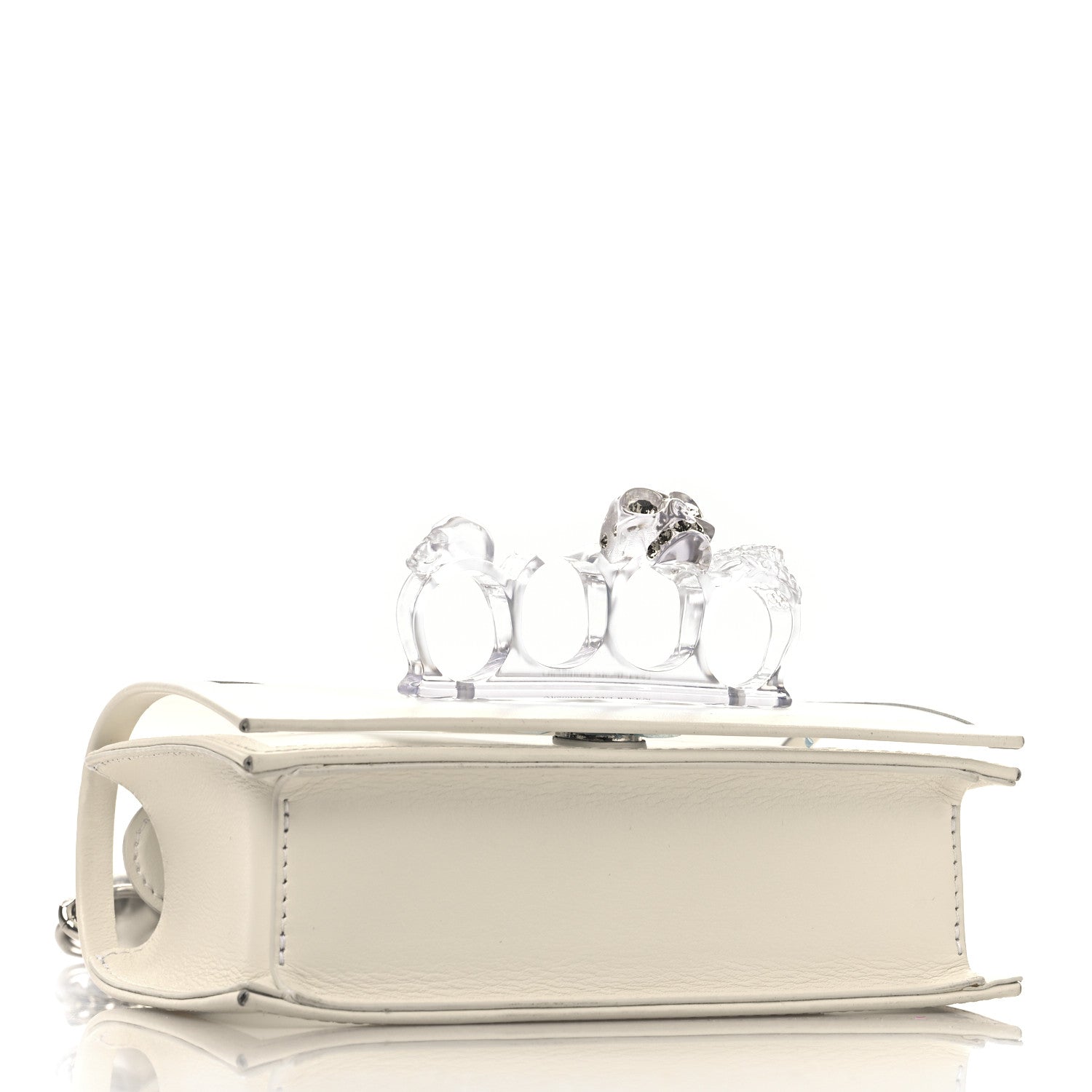 Polyurethane Calfskin Transparent Jeweled Knuckle Satchel Clear White