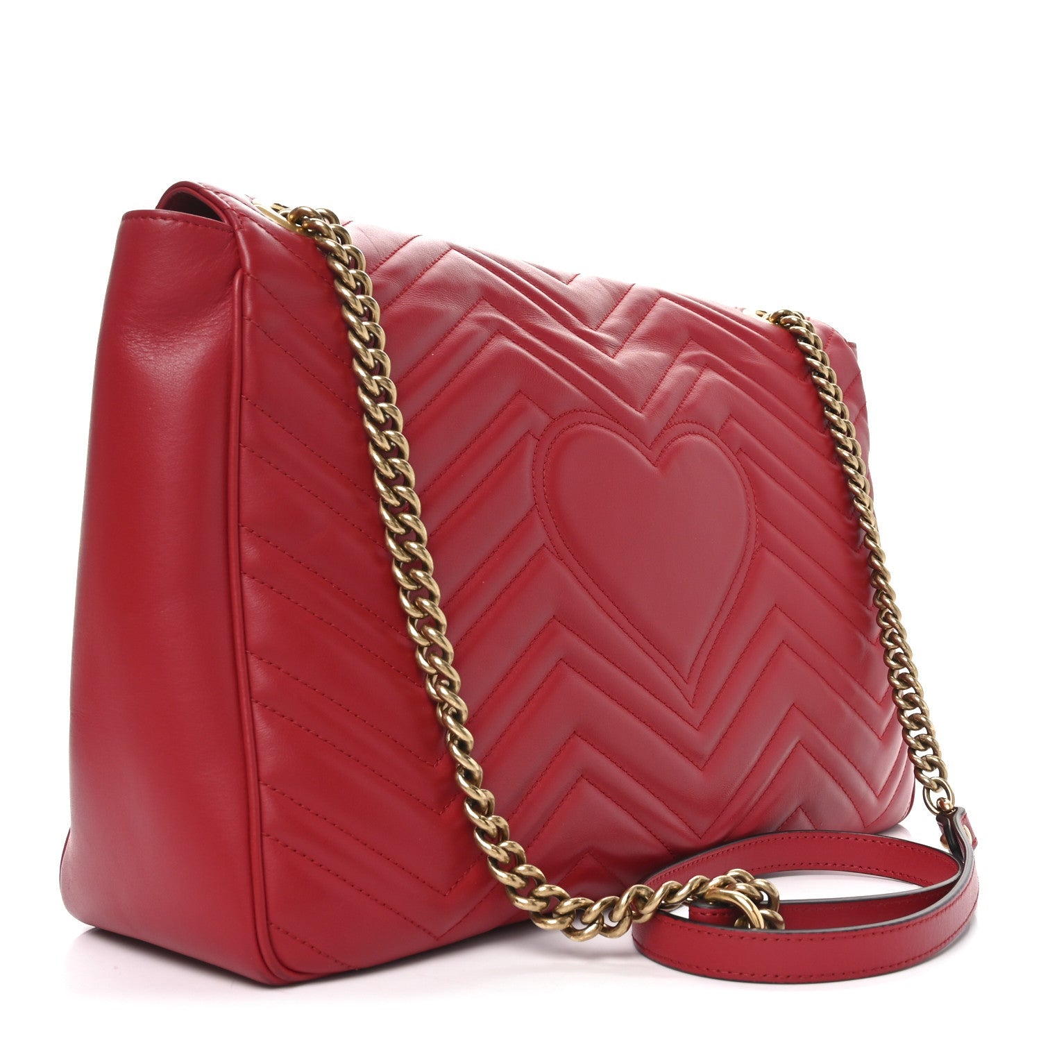 Calfskin Matelasse Large GG Marmont Shoulder Bag Hibiscus Red