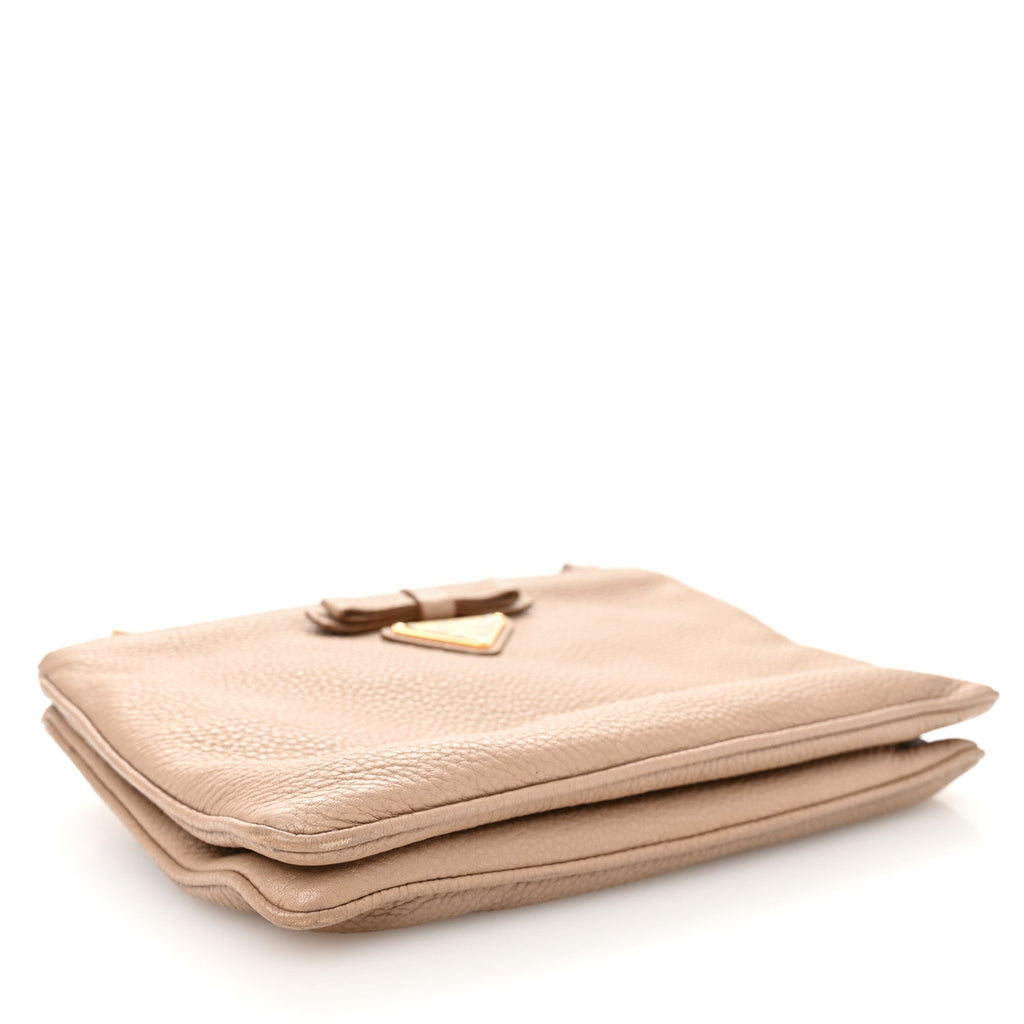 Vitello Daino Double Zip Crossbody Bag Cammeo