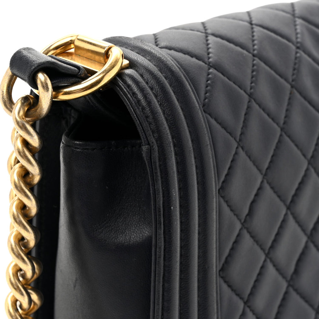 Lambskin Quilted Medium Boy Flap Dark Navy