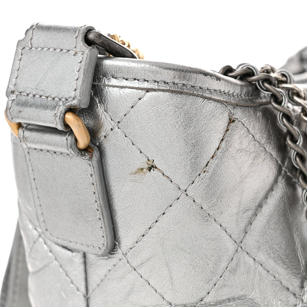 Metallic Aged Calfskin Quilted Medium Gabrielle Silver