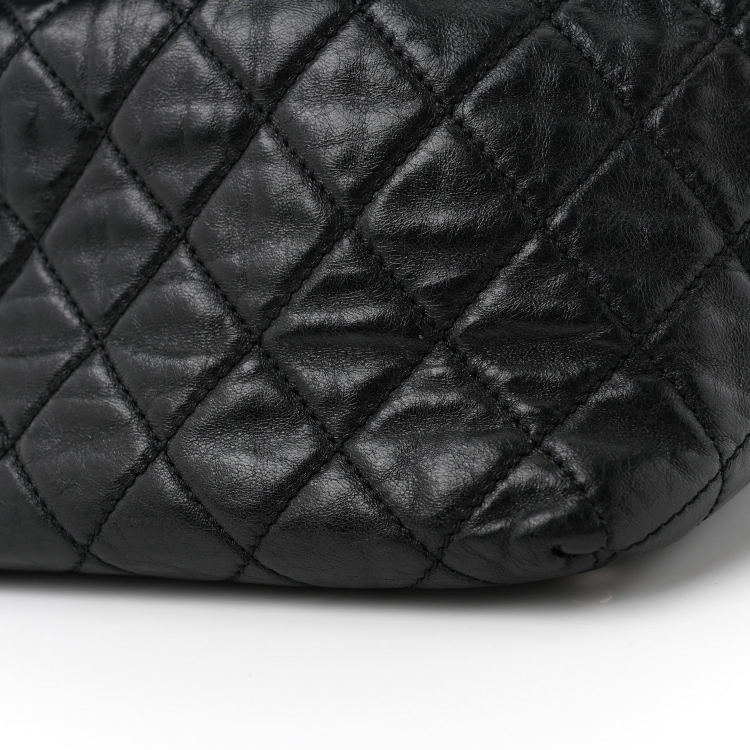 Glazed Calfskin Quilted Beijing Backpack Black