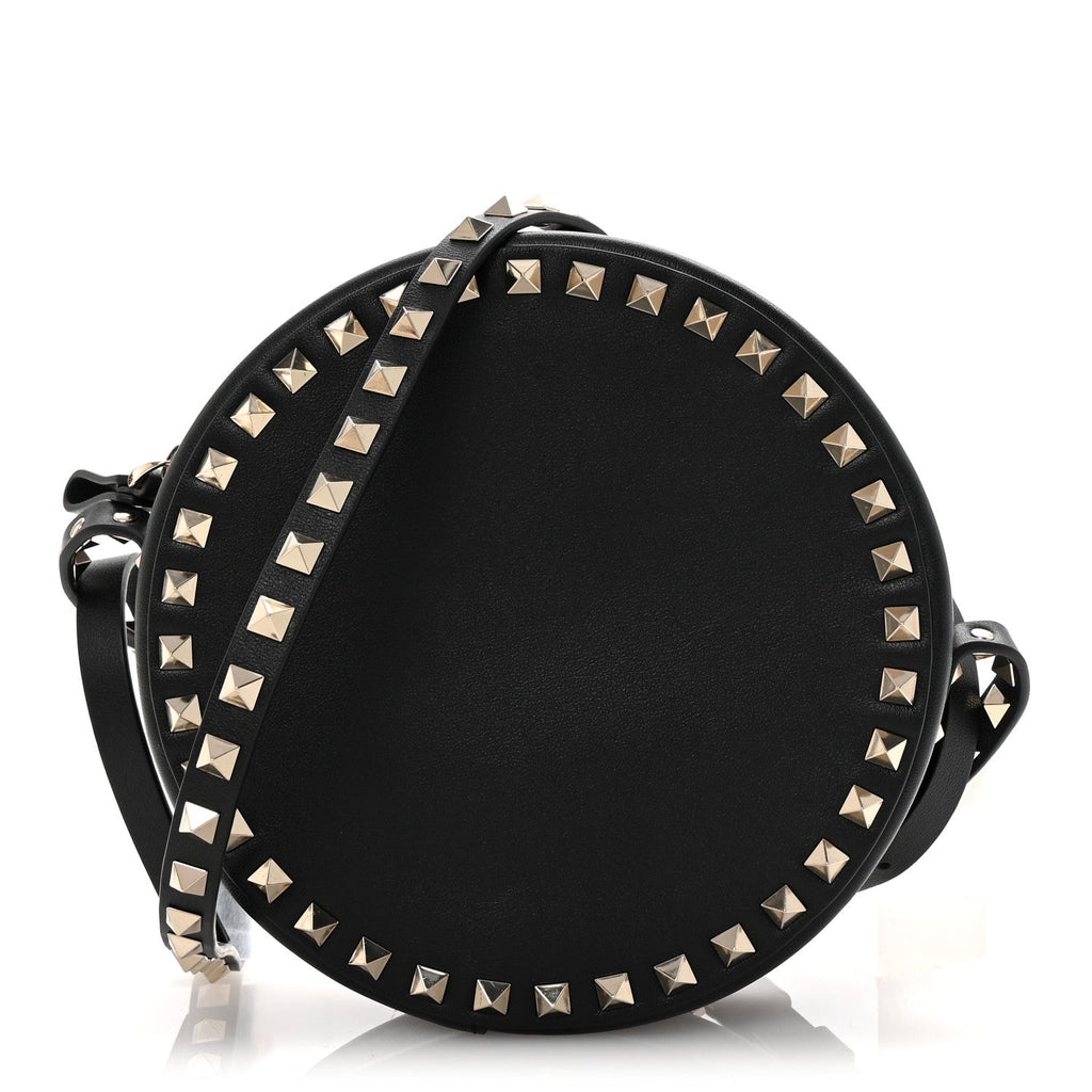 Calfskin Rockstud Round Crossbody Bag Black