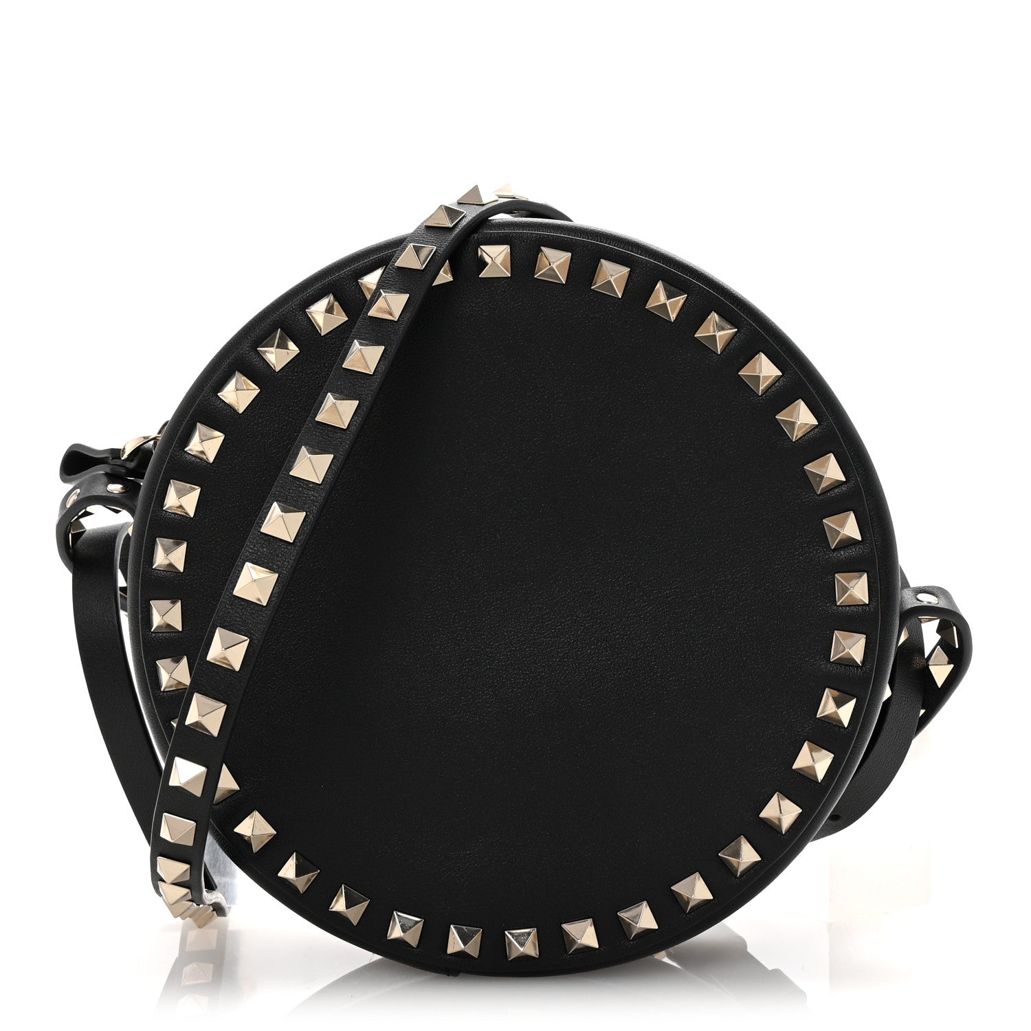 Calfskin Rockstud Round Crossbody Bag Black