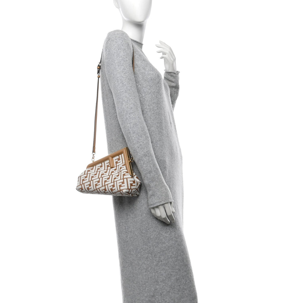 Raffia Chenille Shiny Nappa FF 1974 Small Fendi First Natural White Miele Scuro