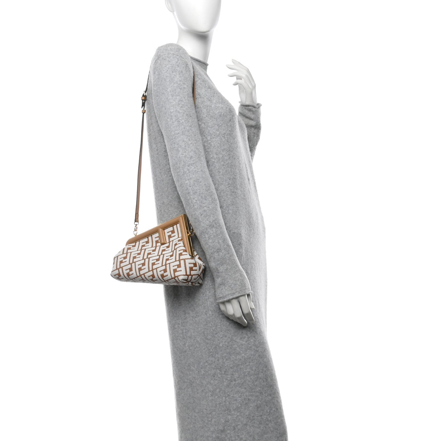 Raffia Chenille Shiny Nappa FF 1974 Small Fendi First Natural White Miele Scuro