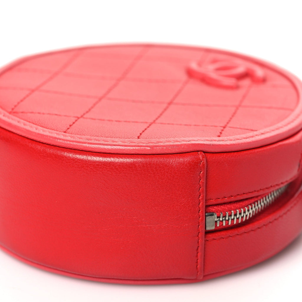 Calfskin Quilted Bi-Color CC Round Clutch With Chain Pink Red