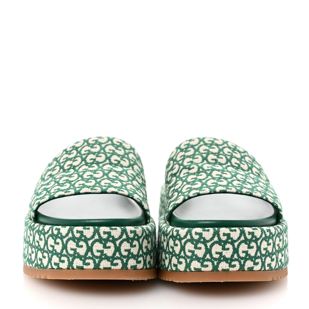 Jacquard GG Monogram Angelina Platform 55mm Slide Sandals 37 New Shamarock