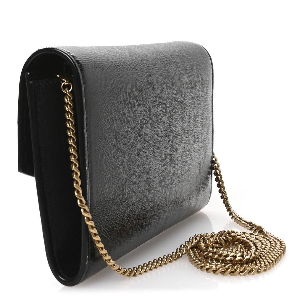 Crinkled Calfskin Uptown Chain Wallet Black