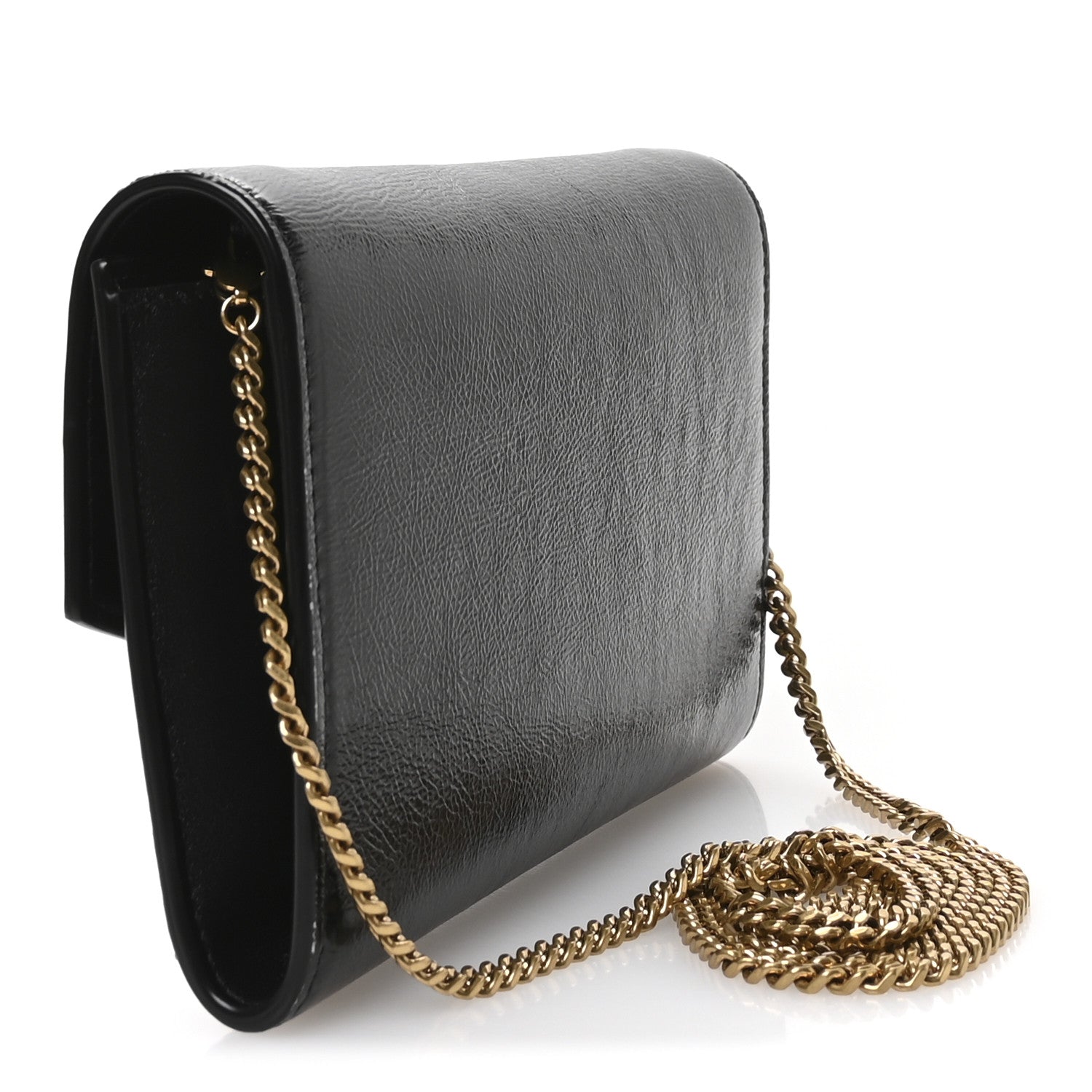 Crinkled Calfskin Uptown Chain Wallet Black