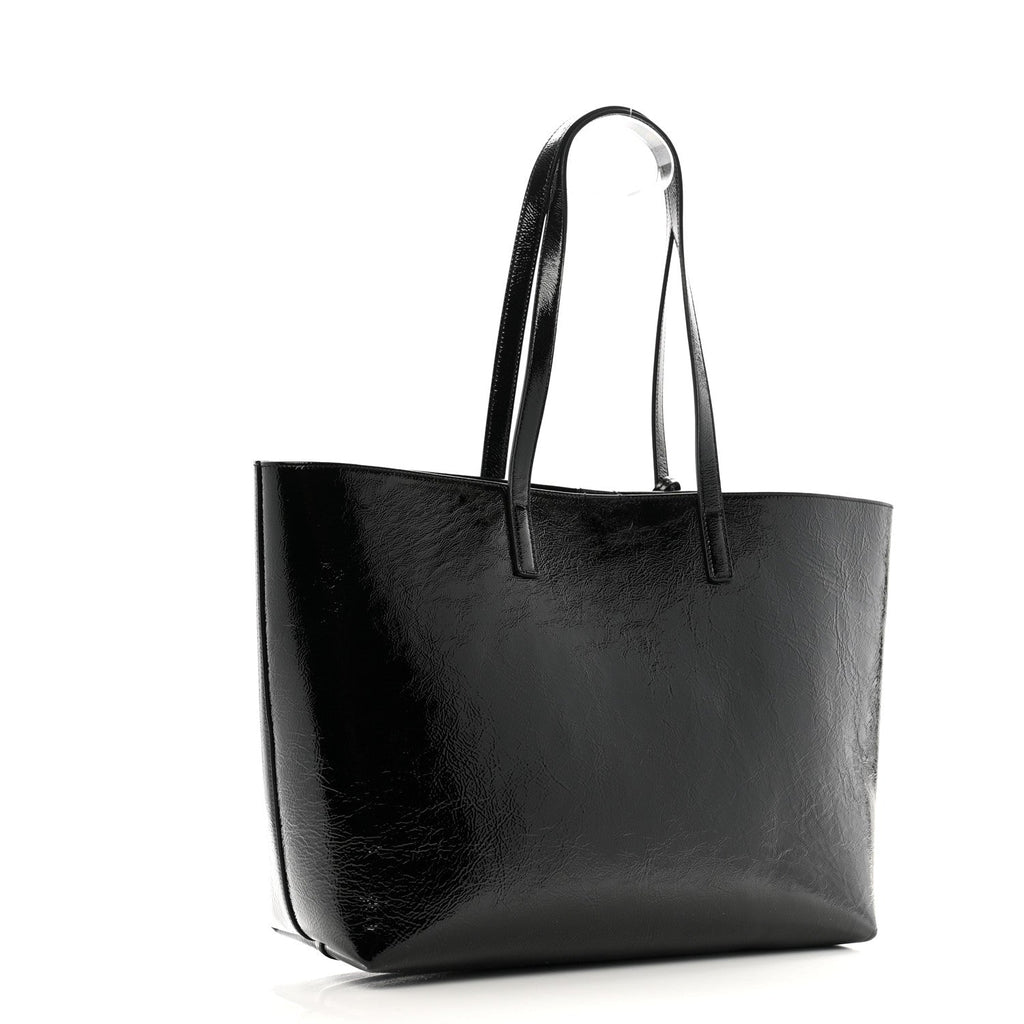 Patent Calfskin Large Shopping Tote Black