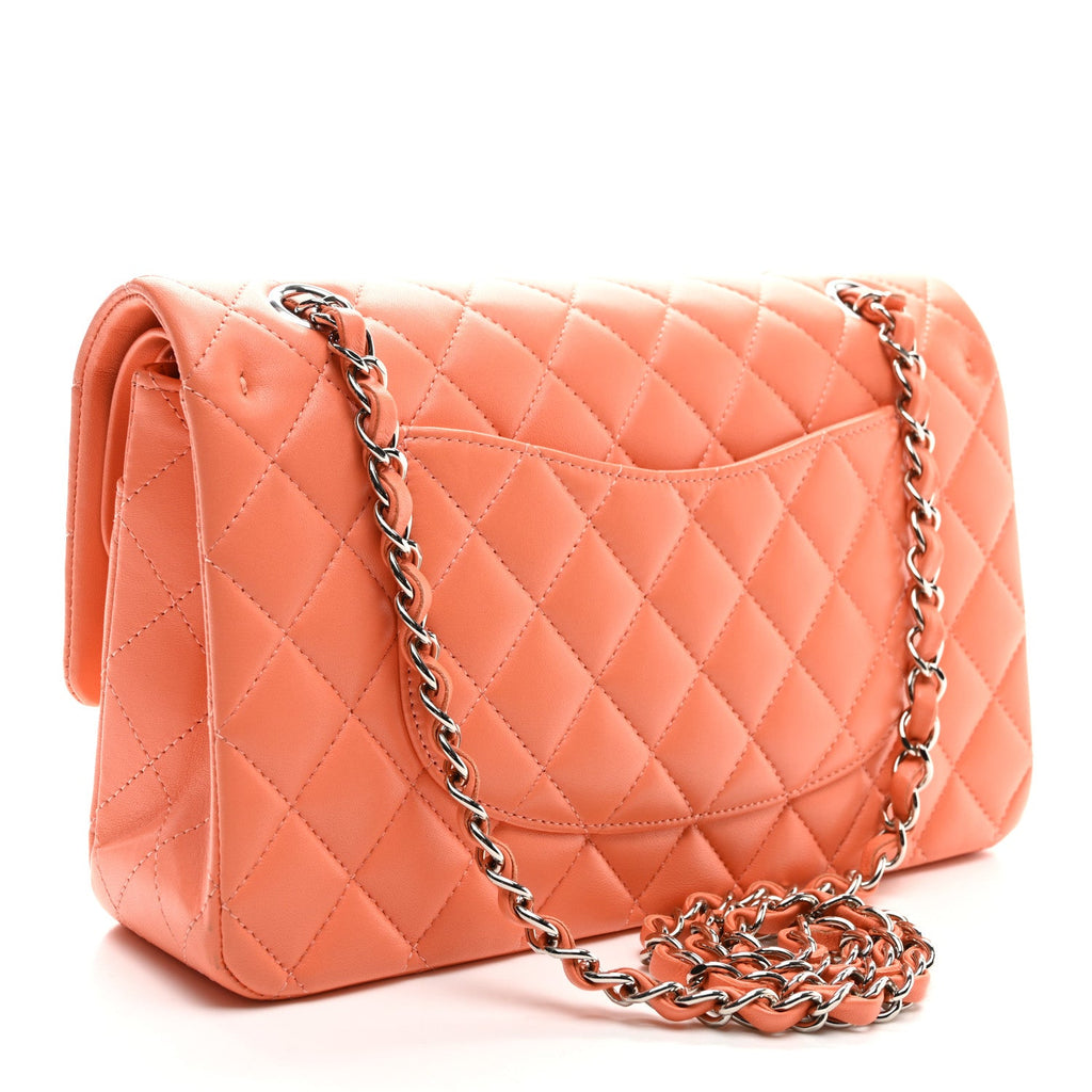 Lambskin Quilted Medium Double Flap Orange