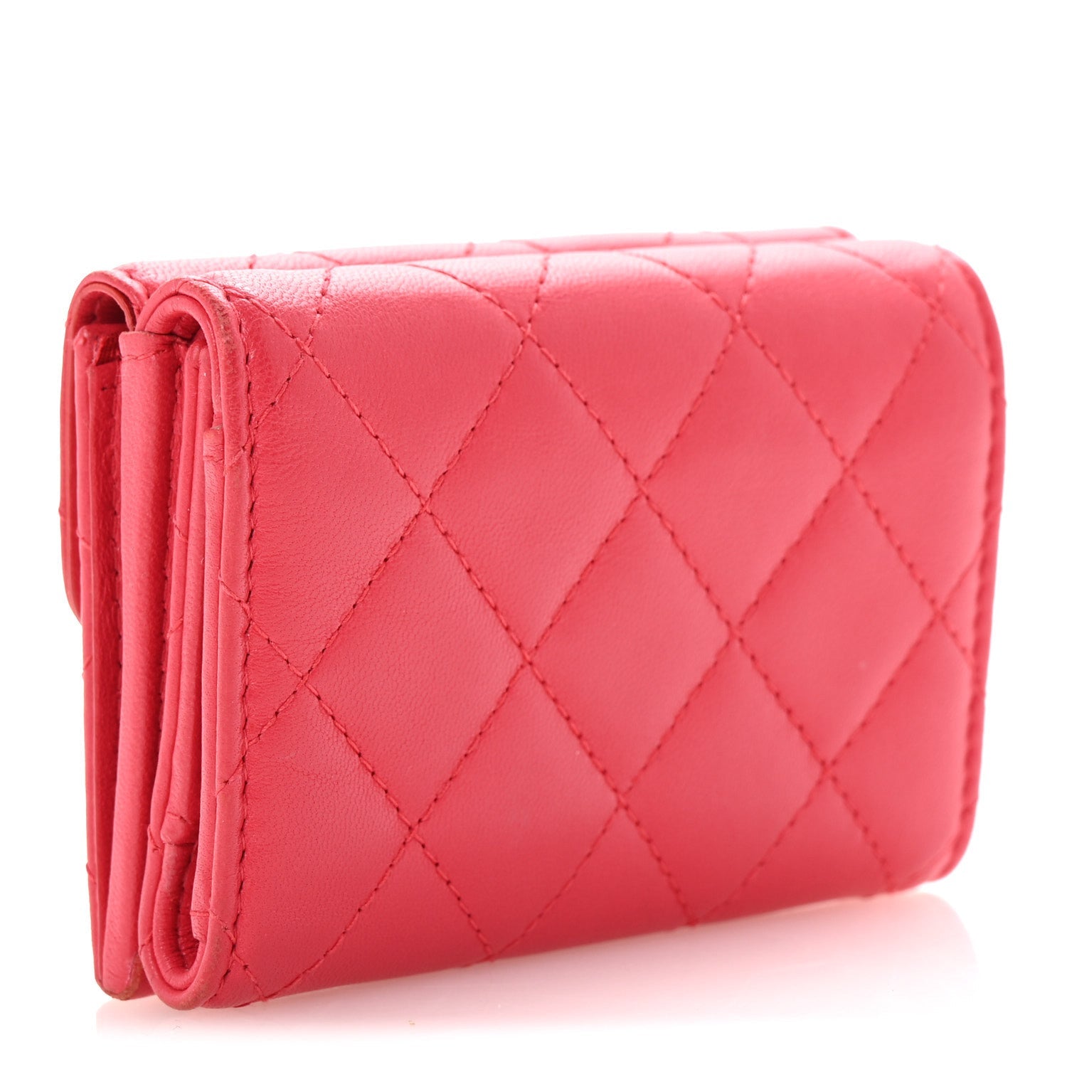 Lambskin Quilted Double Flap Wallet  Dark Pink