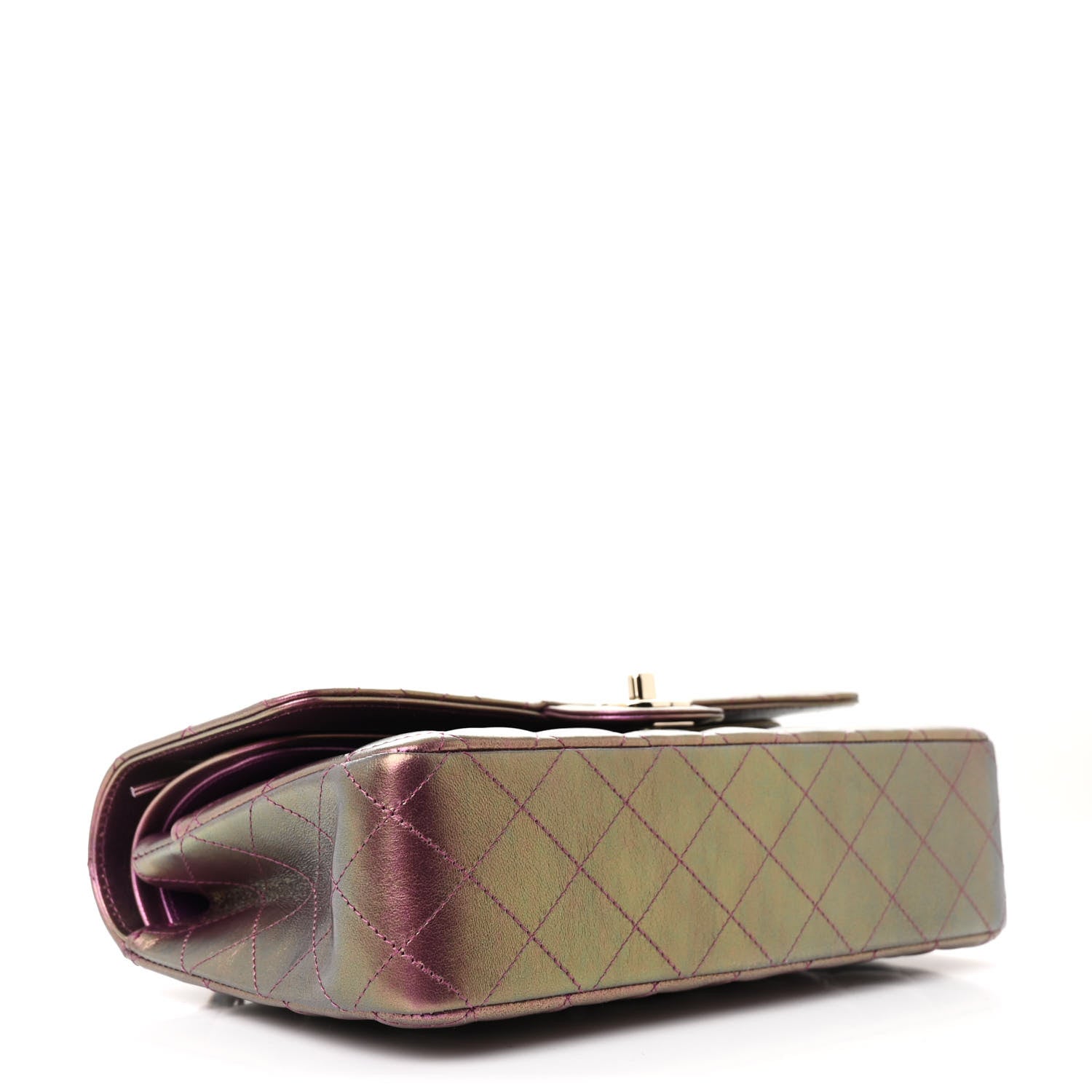 Iridescent Lambskin Quilted Medium Double Flap Purple