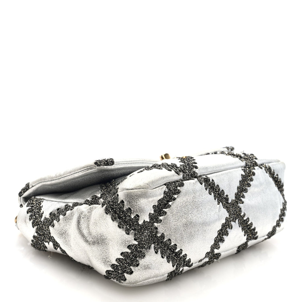 Metallic Calfskin Crochet Medium Chanel 19 Flap Silver