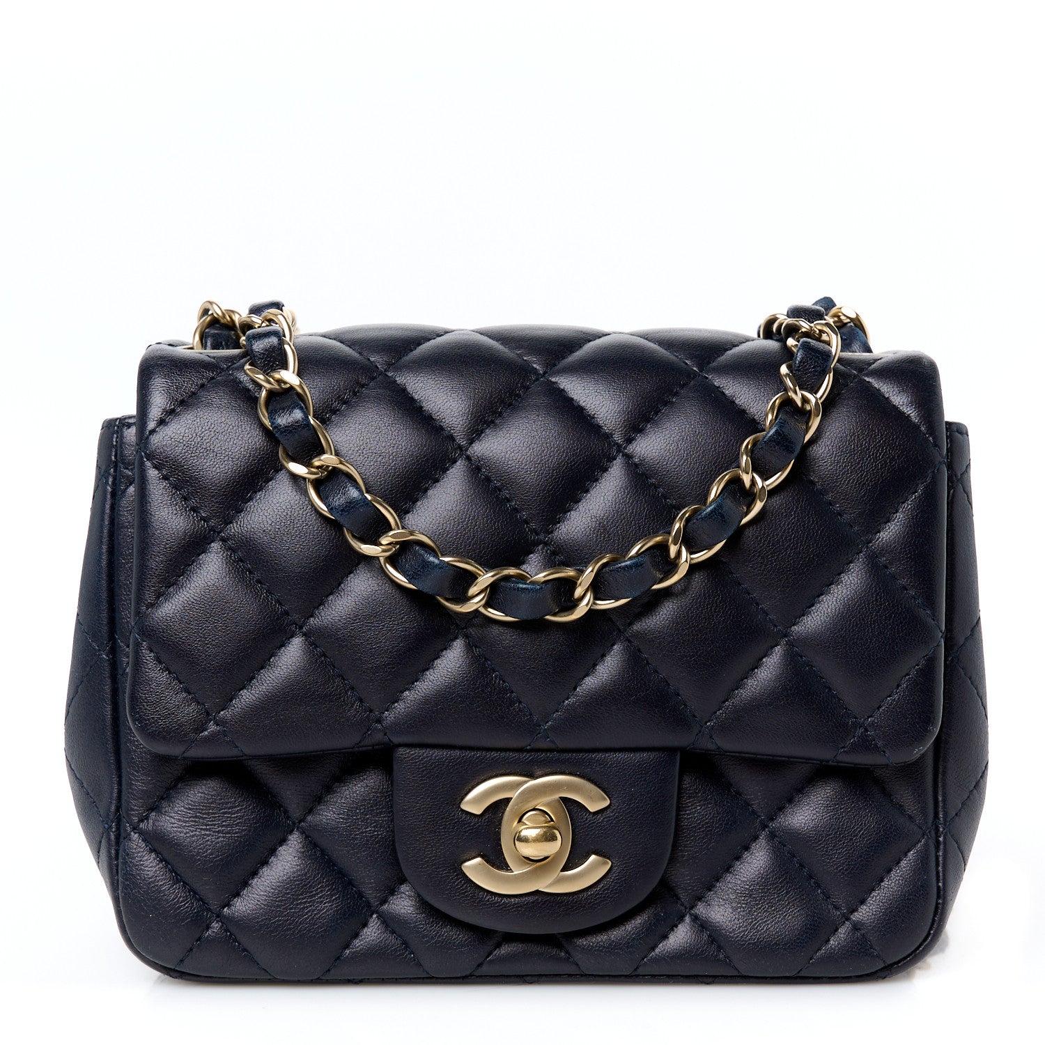 Lambskin Quilted Mini Square Flap Navy