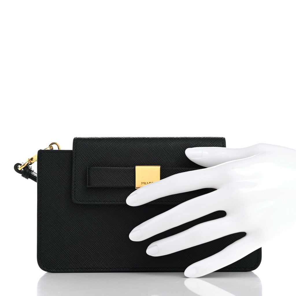 Saffiano Metal Wristlet Wallet Black