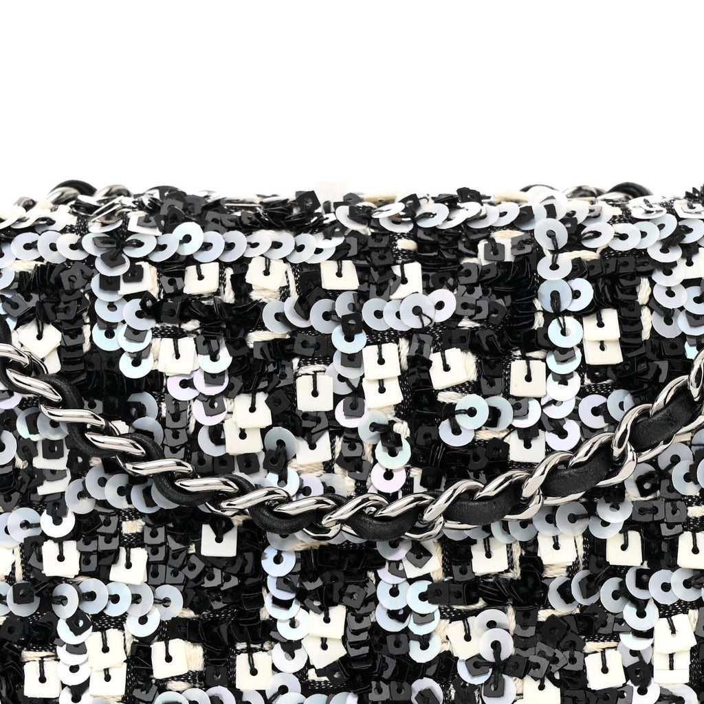 Sequin Lambskin Mini Flap Silver Black