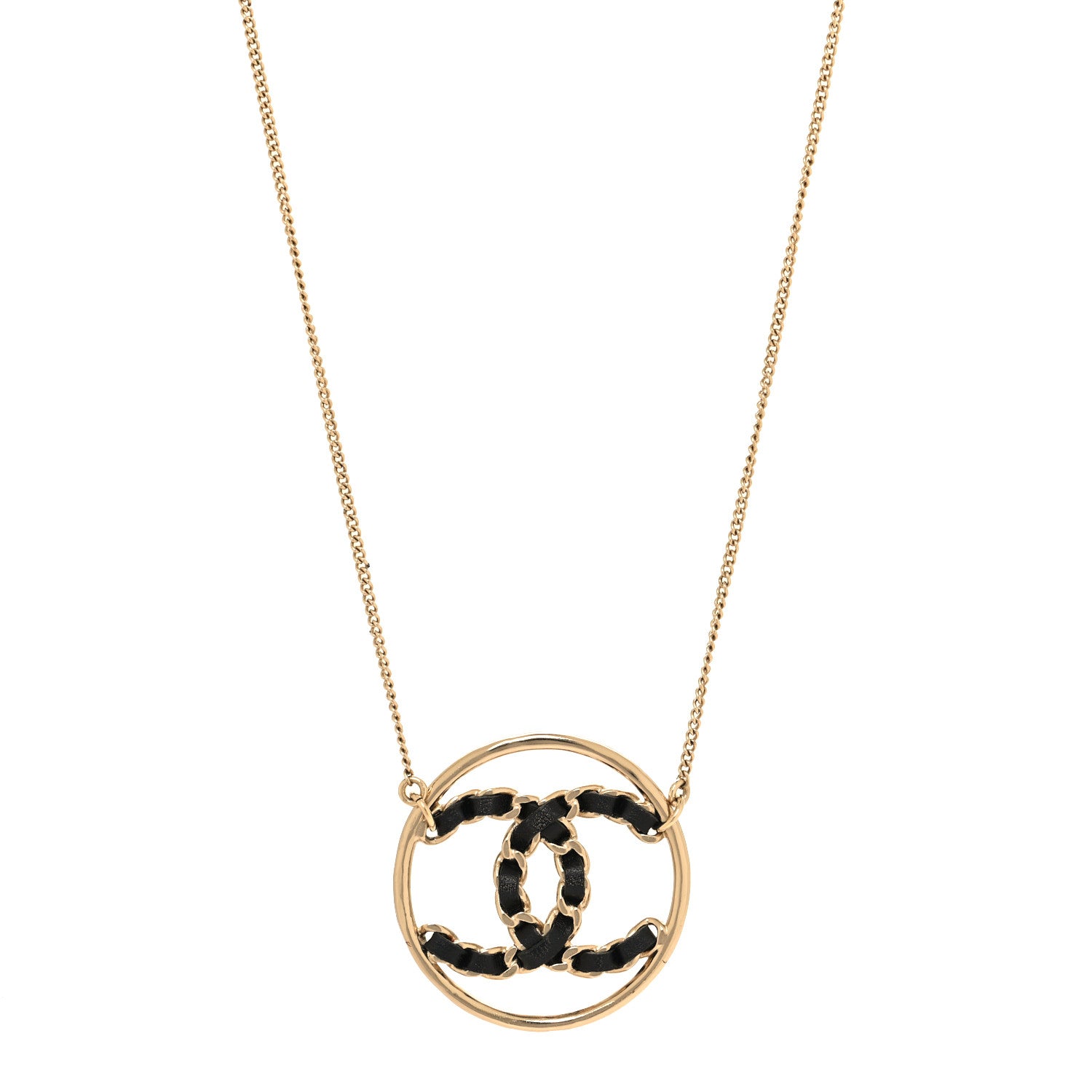 Lambskin CC Round Pendant Necklace Gold