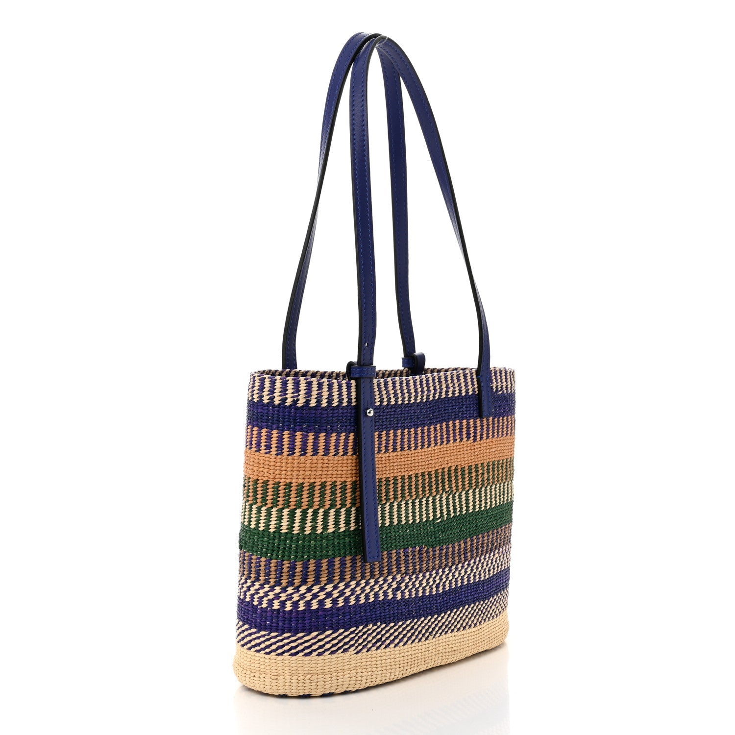 Raffia Small Square Basket Tote Bag Blue Multicolor
