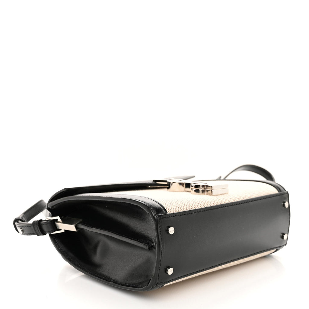 Canvas Calfskin Mini Classic Monogram Cassandra Top Handle Natural Beige Black