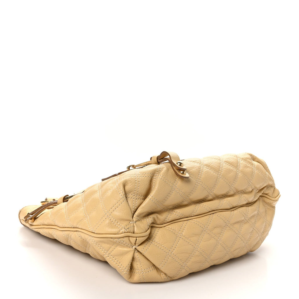 Calfskin Quilted Zipper Tote Beige