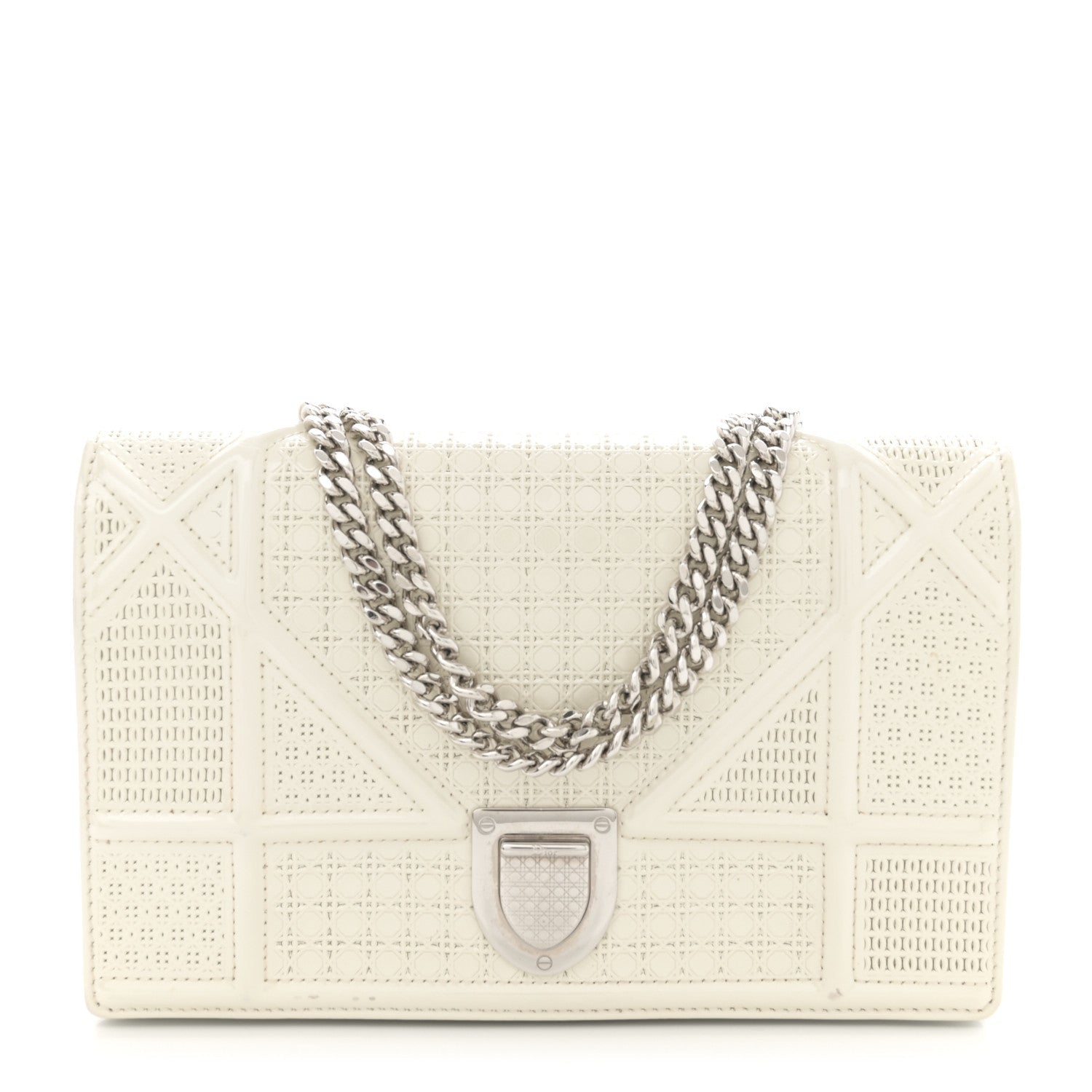 Patent Micro-Cannage Diorama Wallet on Chain Pouch White