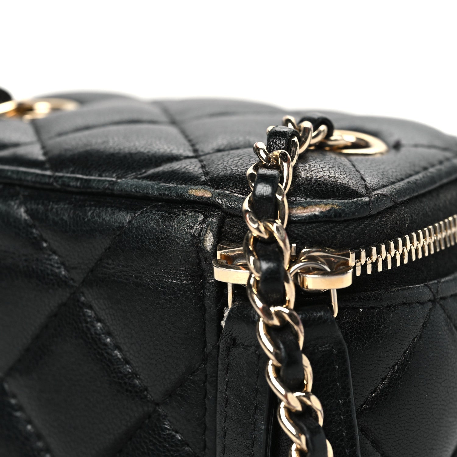 Lambskin Quilted Mini Vanity Case With Chain Black