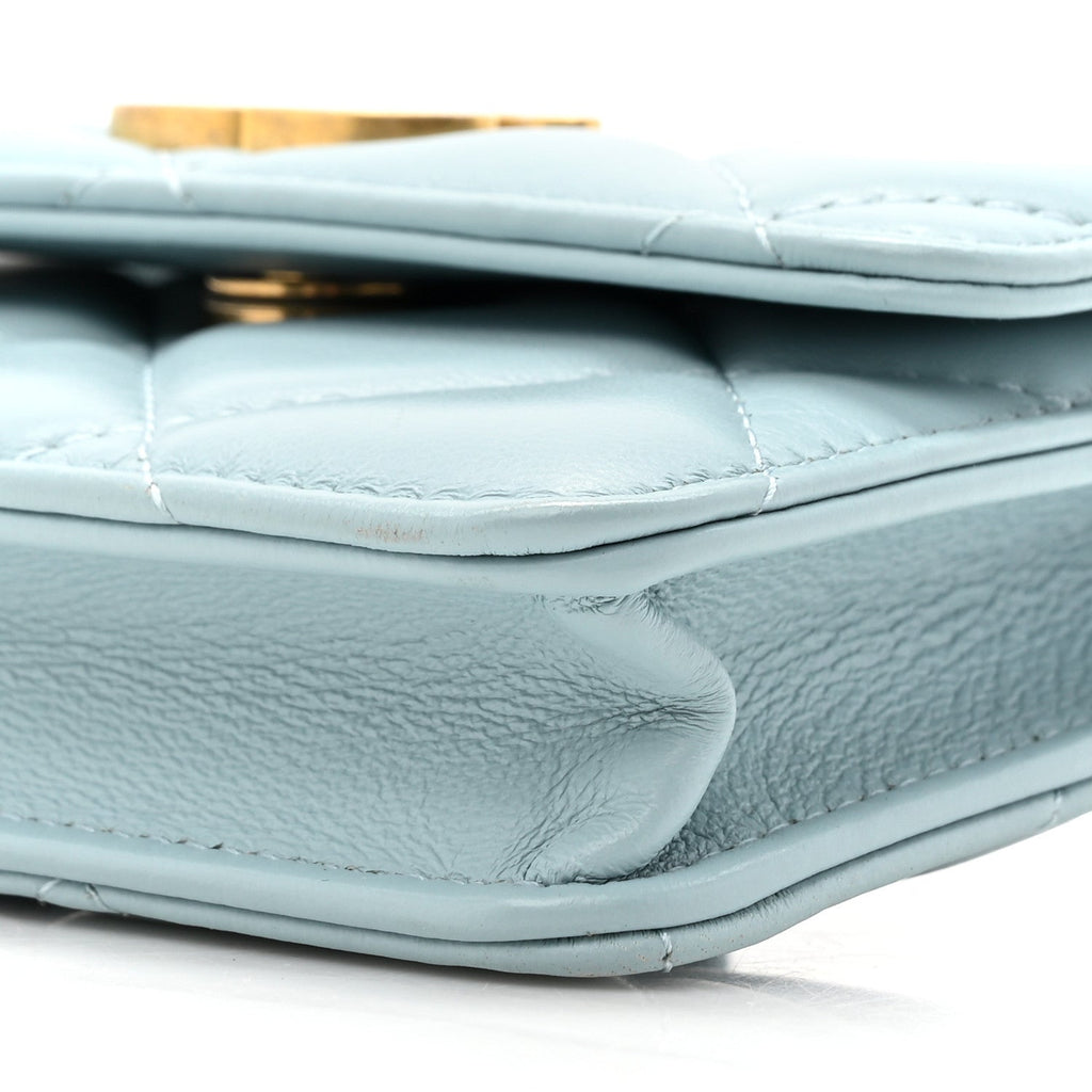 Lambskin Enamel Quilted Pending CC Flap Belt Bag Light Blue