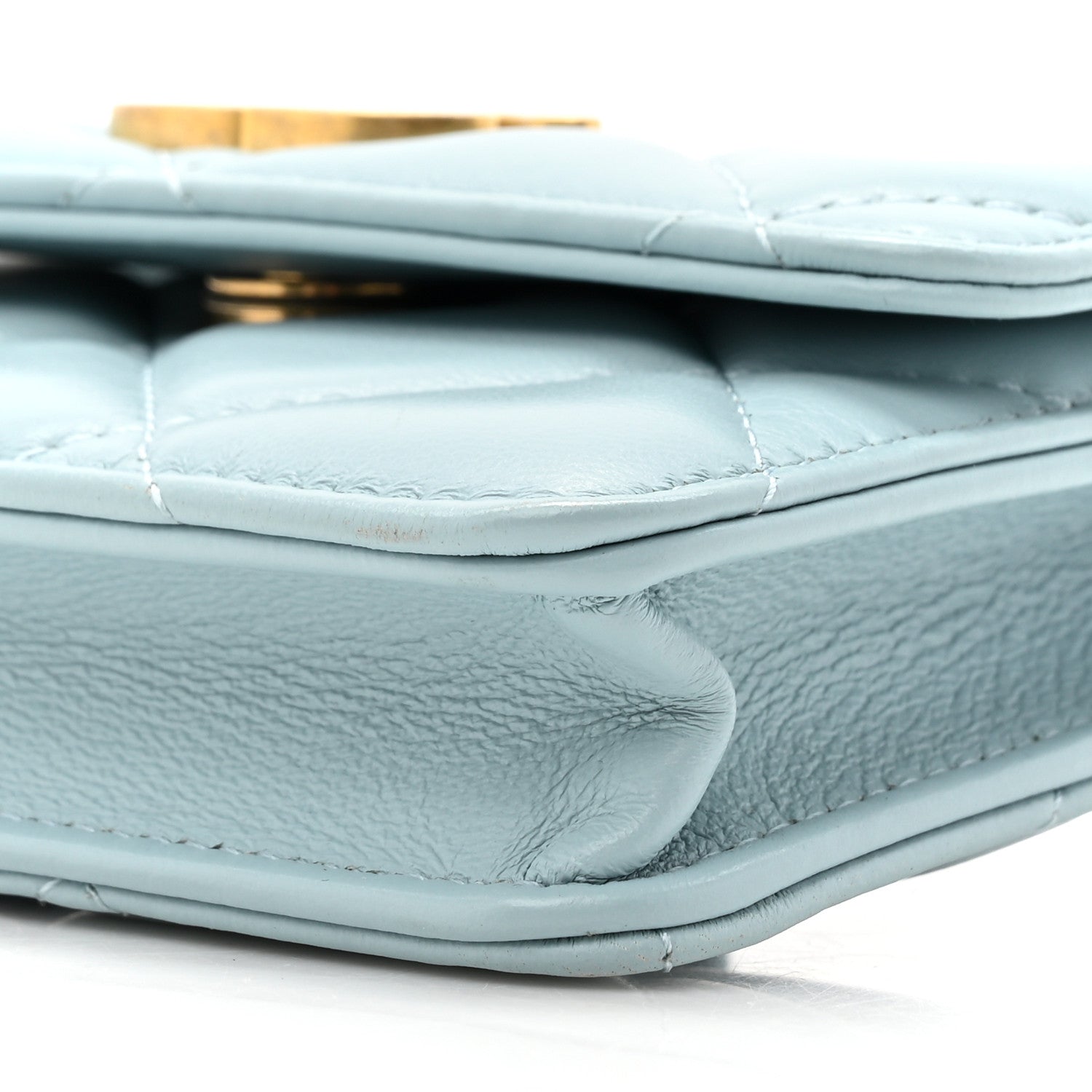 Lambskin Enamel Quilted Pending CC Flap Belt Bag Light Blue