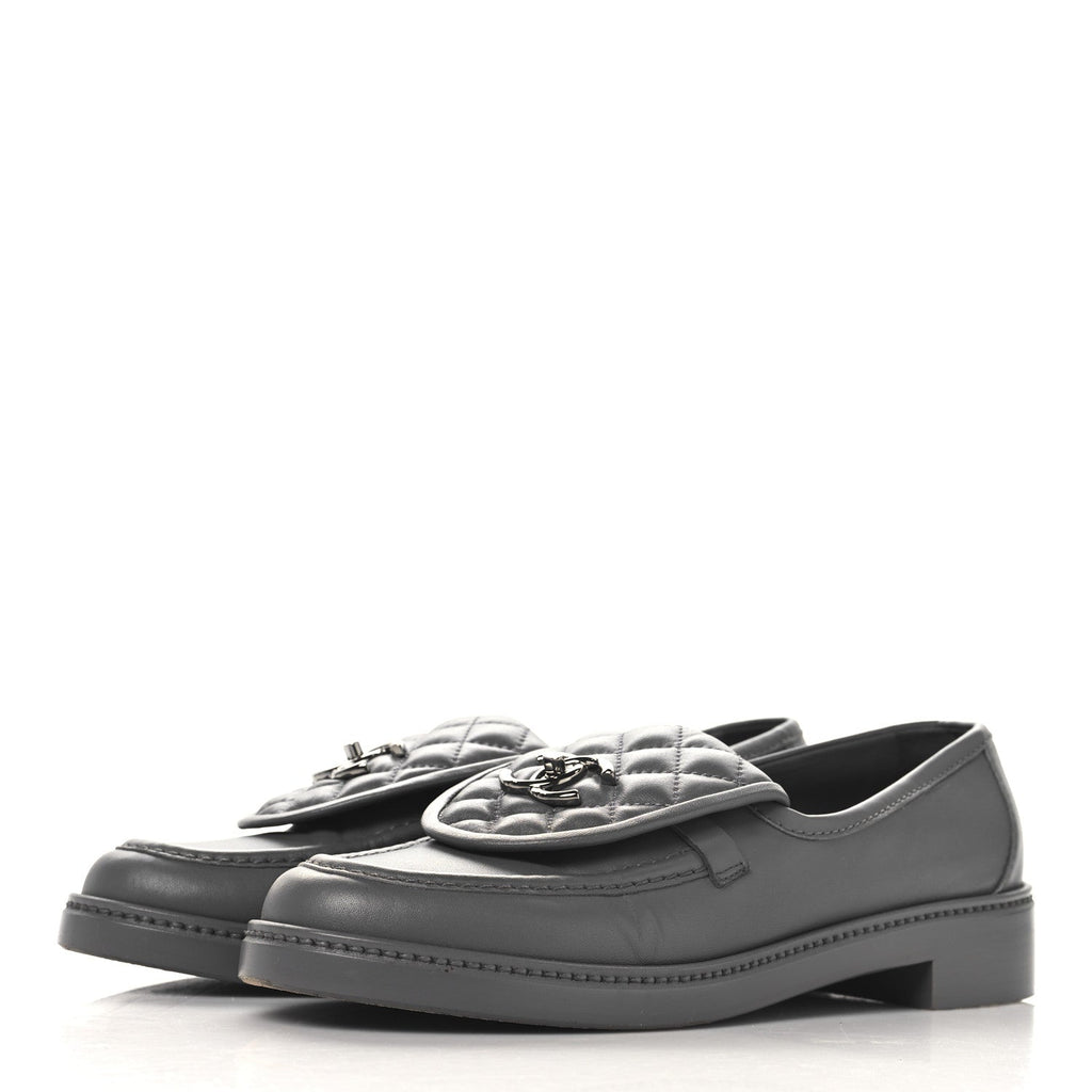 Lambskin Quilted CC Turnlock Loafers 40.5 Grey